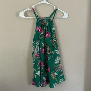 Green/floral tropical print tank top size L